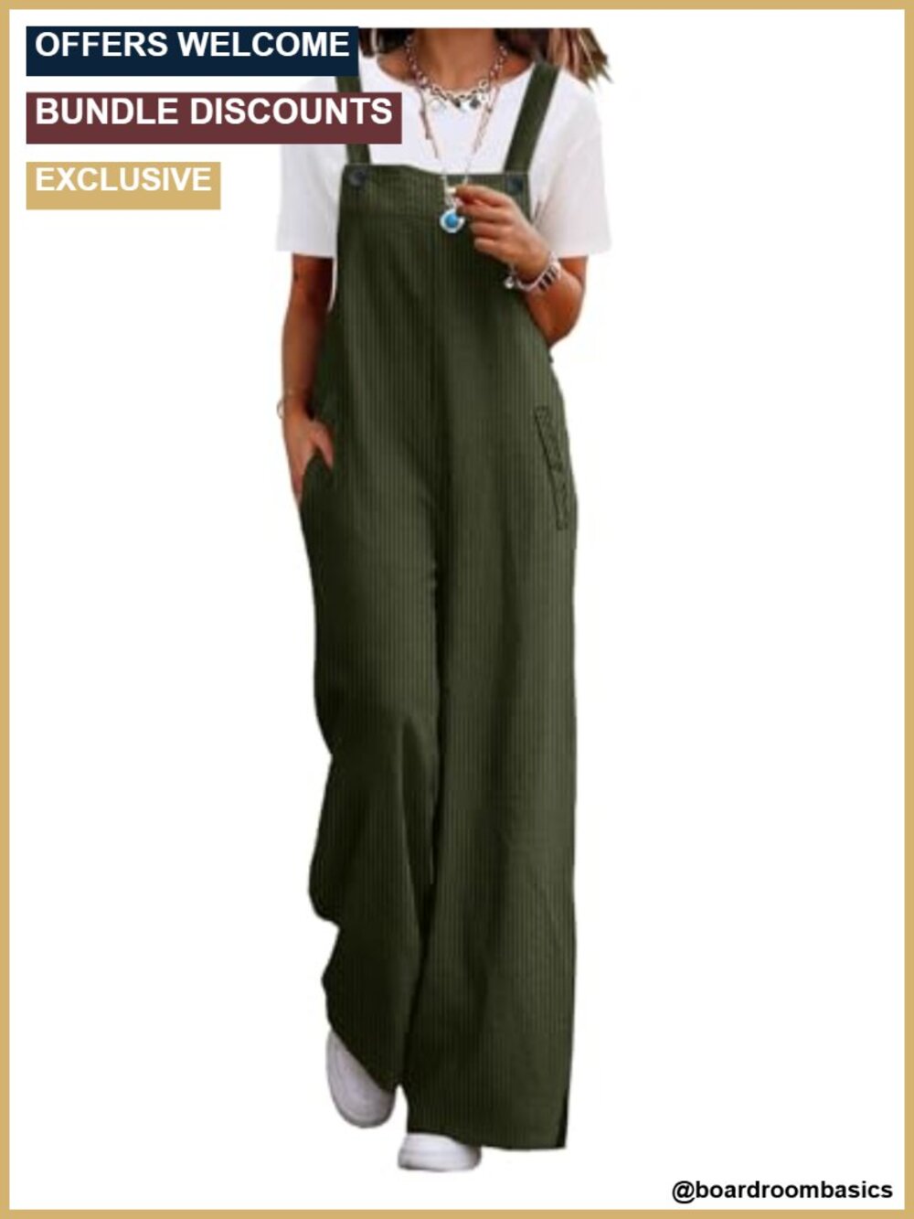 Corduroy Wide Leg Overalls for Women - Adjustable Straps